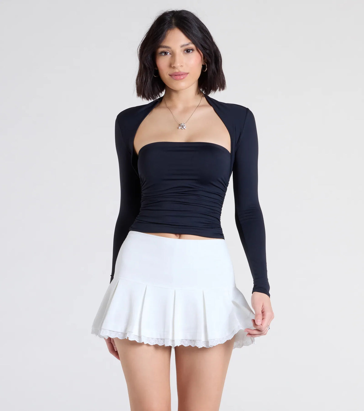 Absolute Charm Pleated Lace Trim Mini Skirt