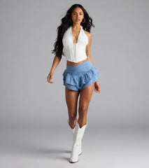 Wild Heart Print High-Rise Denim Skort