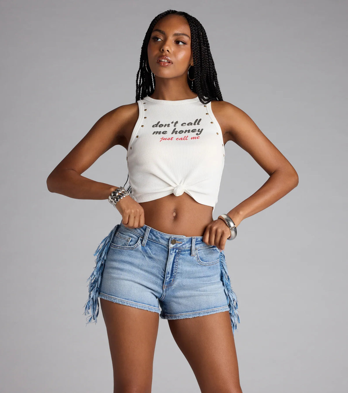 Main Stage Energy Fringe Denim Shorts