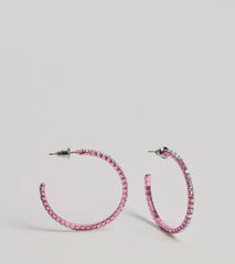 Glam Impression Rhinestone Hoop Earrings