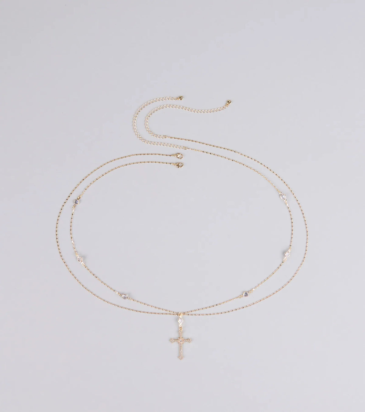 In Full Faith Cross Rhinestone Charm Belly Chain
