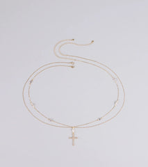 In Full Faith Cross Rhinestone Charm Belly Chain