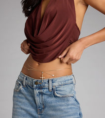 In Full Faith Cross Rhinestone Charm Belly Chain