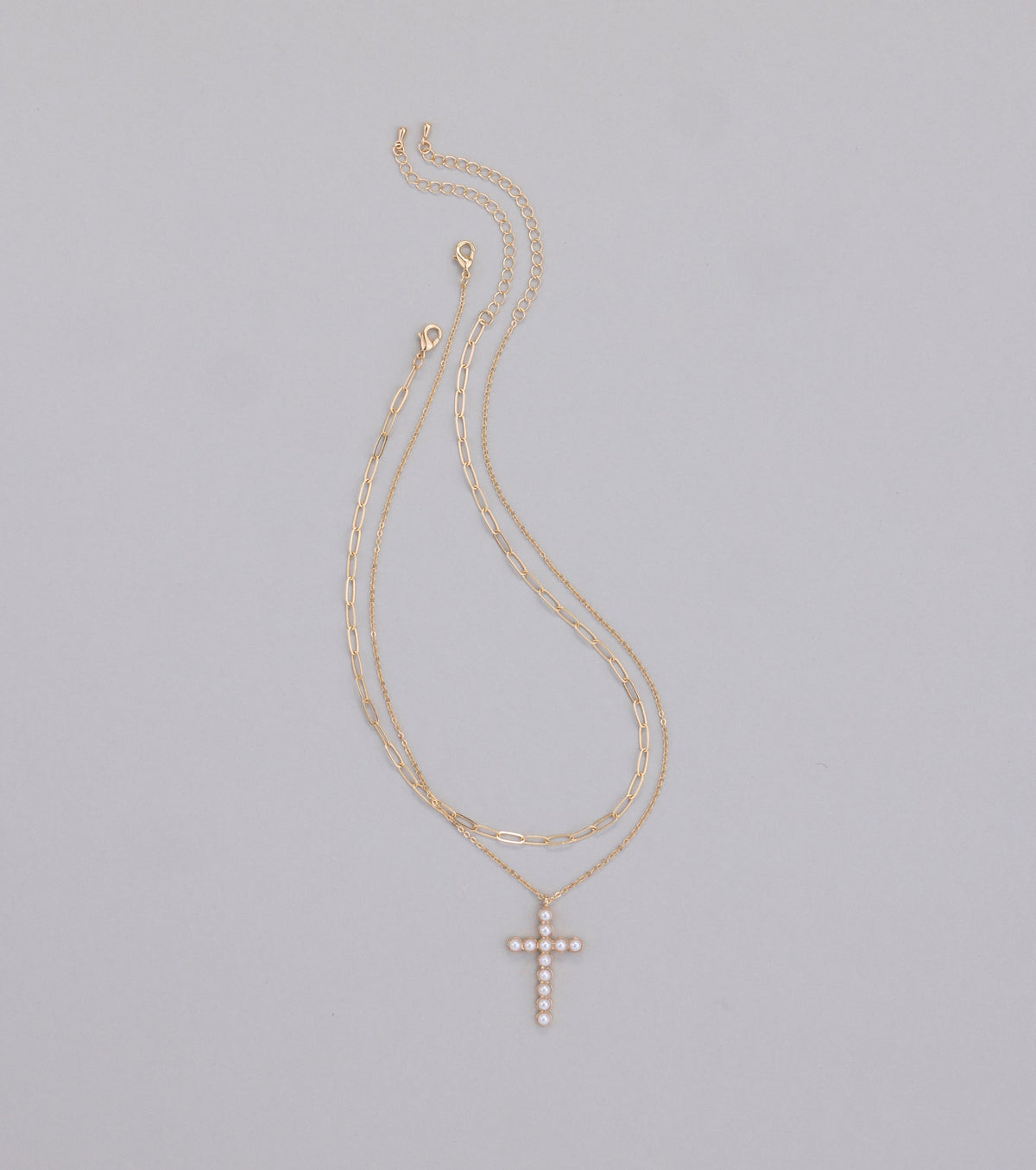 Devoted Love Faux Pearl Cross Chain Necklace