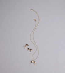 So Charming Bow Necklace And Stud Earrings Set