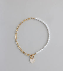 Trendy Charm Pearl Paperclip Chain Necklace