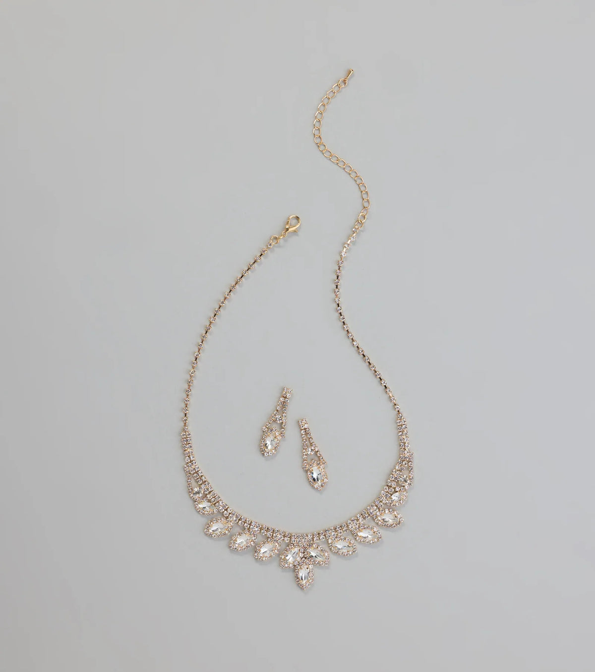 Glam Marquise Rhinestone Necklace And Earrings Set