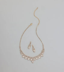 Glam Marquise Rhinestone Necklace And Earrings Set