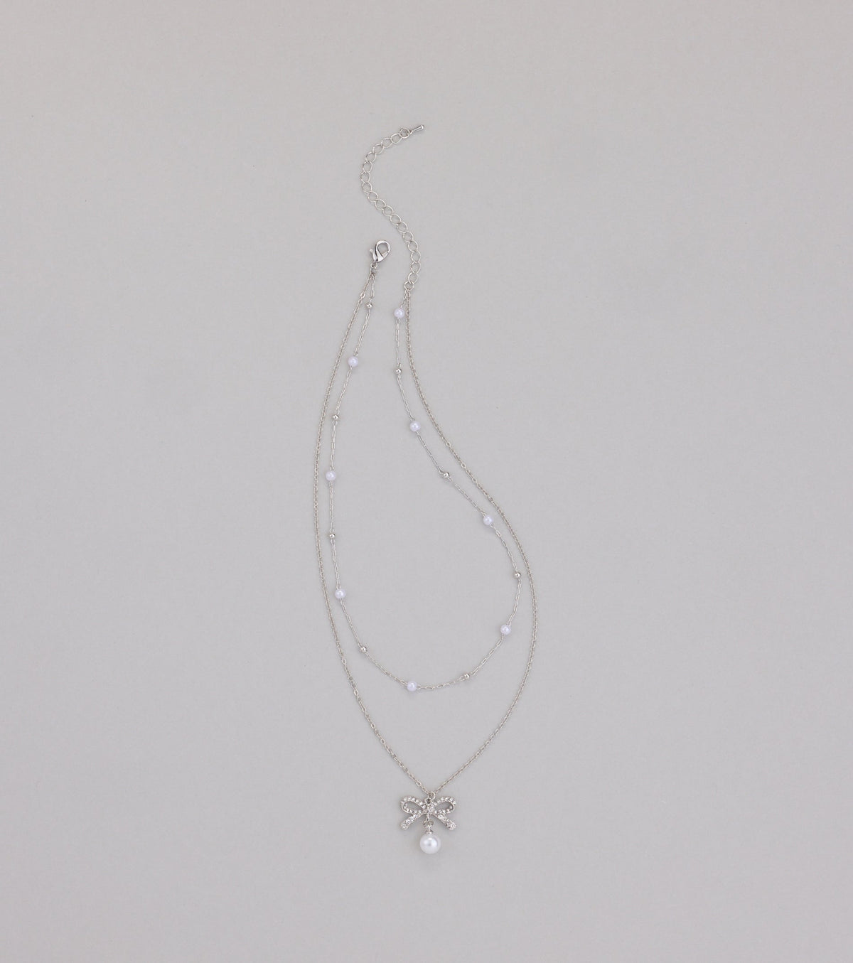 Sweet Trend Bow Pearl Layered Necklace