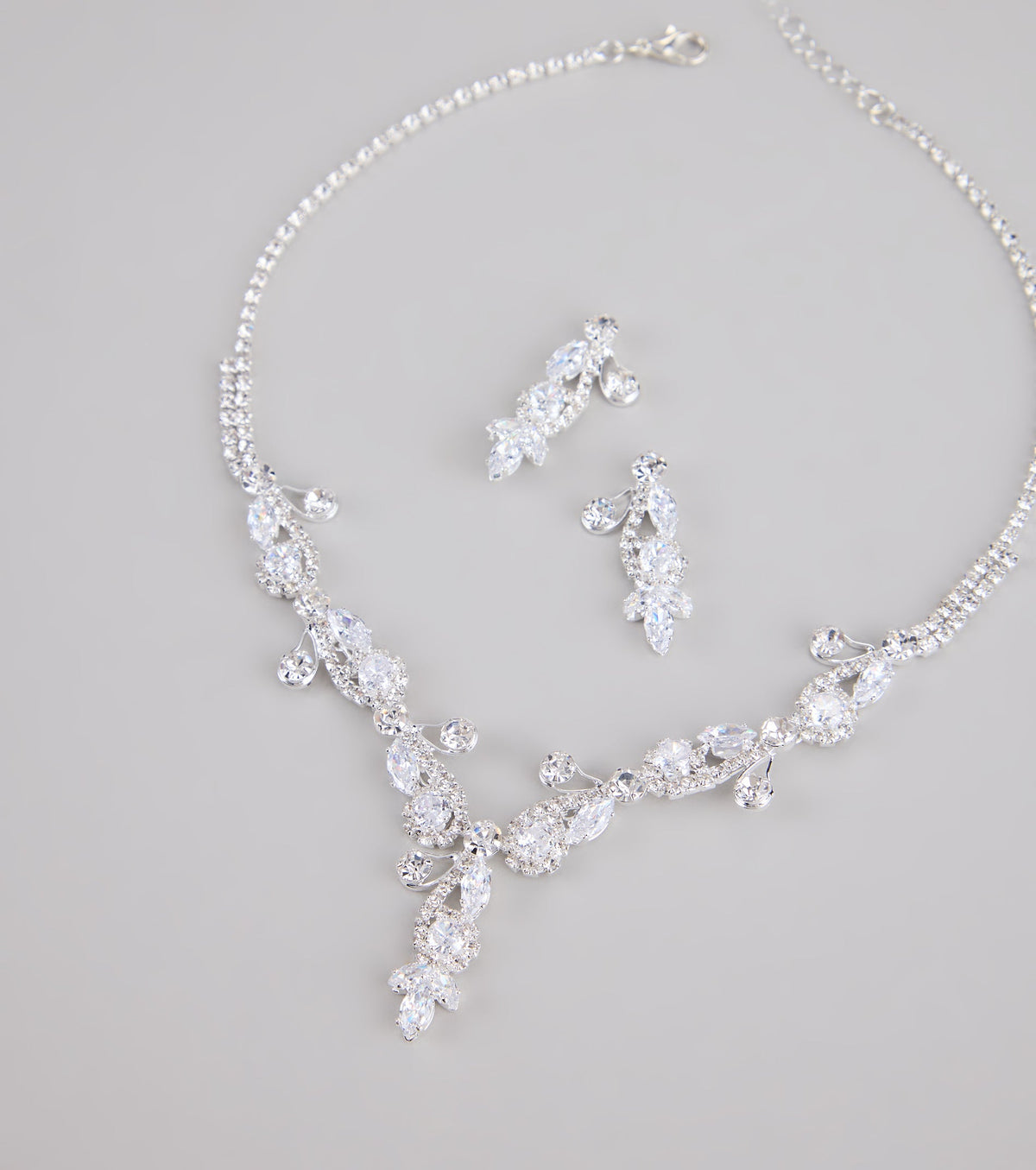 Statement Glow Rhinestone Necklace And Earrings Set