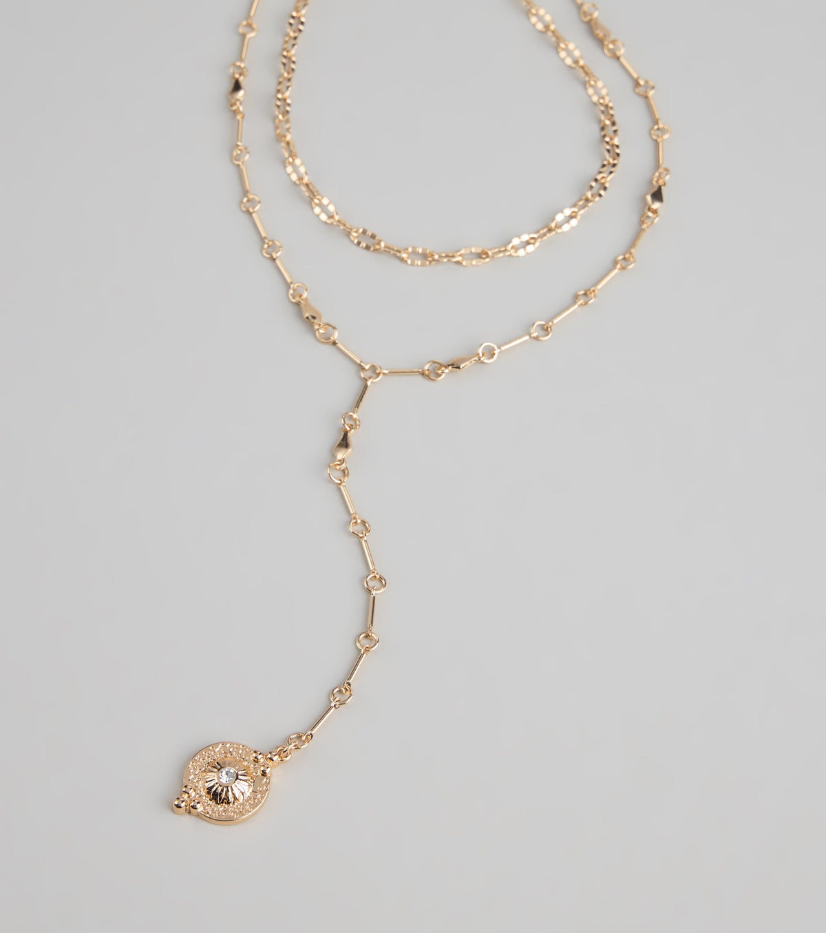 Polished Glow Layered Lariat Pendant Necklace