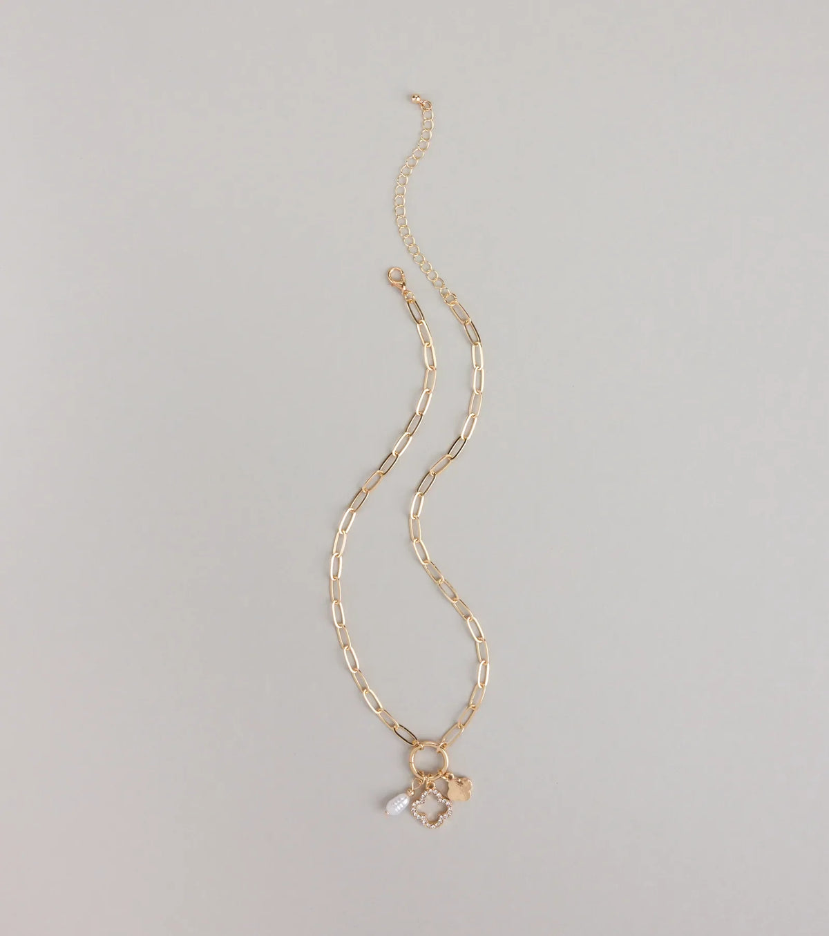 Good Luck Clover And Pearl Charm Necklace