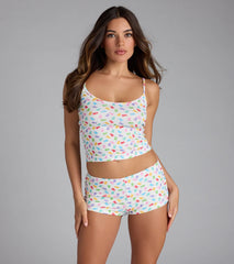 Sweet And Fruity Gummy Bear Print Pajama Tank Top