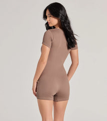 Lounge Moments Basic Short Sleeve Rib Knit Romper