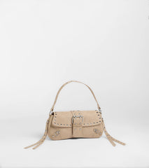 Buckle Up Faux Suede Studded Shoulder Bag
