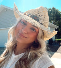 Chic Beaded Straw Cowboy Hat