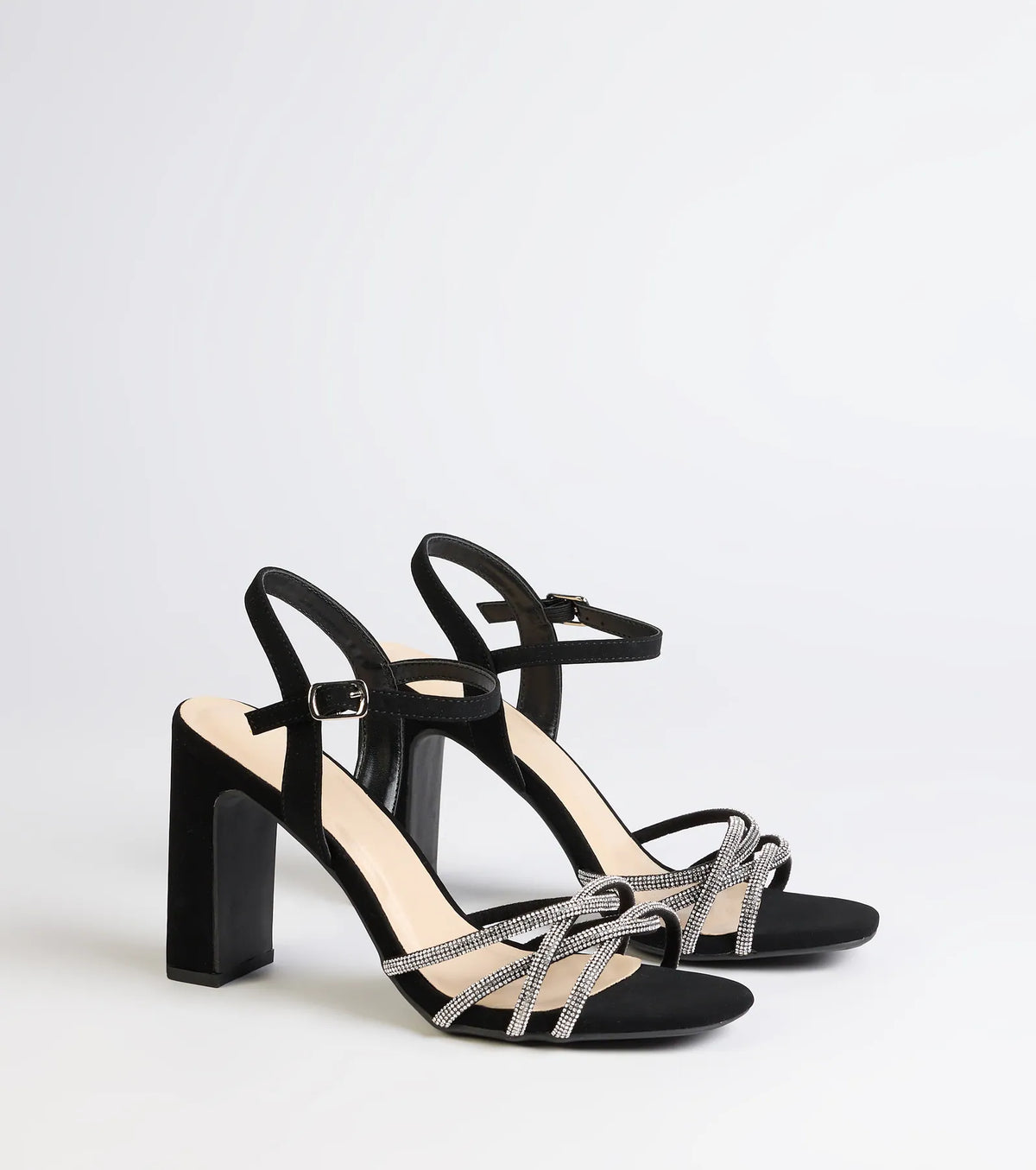 Classic Sparkle Rhinestone Strappy Block Heels