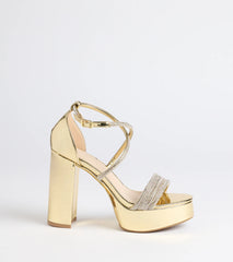 Glam Sheen Rhinestone Strappy Platform Heels