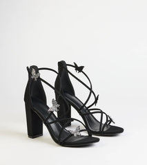 Whimsically Chic Butterfly Rhinestone Block Heels