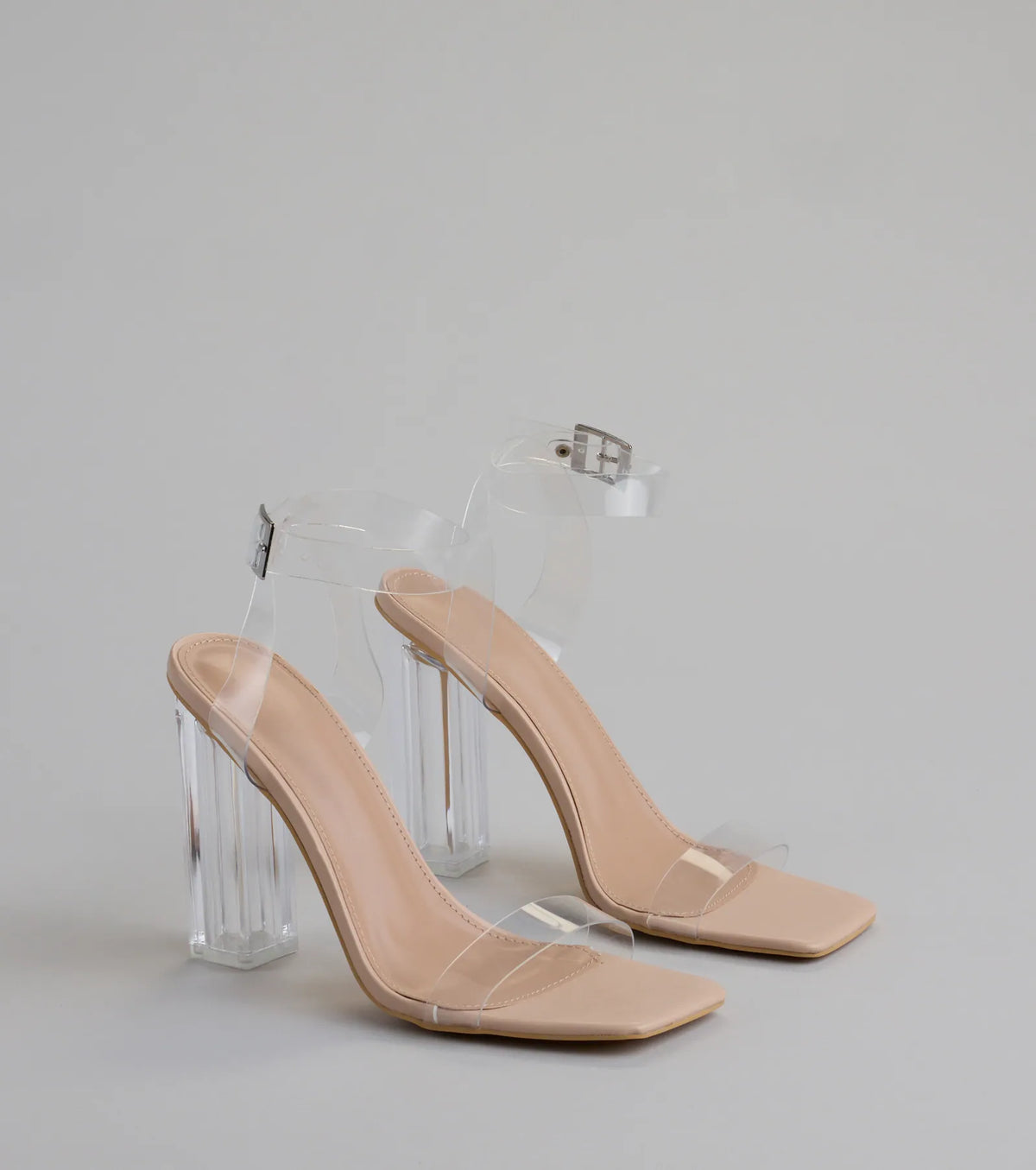 Clearly Chic Square Toe Block Heels