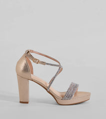 Gloss Up Glitter Rhinestone Platform Block Heels