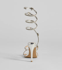 Sparkly Stride Metallic Spiral Strap Stiletto Heels