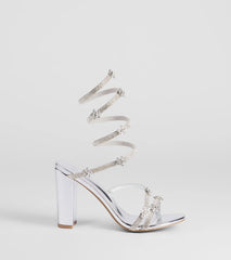 Instant Dazzle Flower Rhinestone Spiral Block Heels