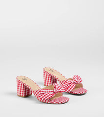 Cutesy Babe Gingham Bow Strap Mules