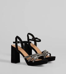 Stepping Out Rhinestone Strappy Platform Block Heels