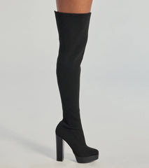 Slay On Thigh-High Ribbed Knit Platform Boots